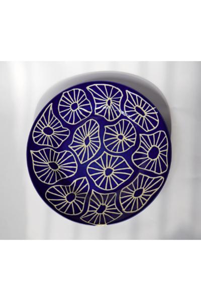 Nelum Hand Carved Dinner Plate - Blue & White